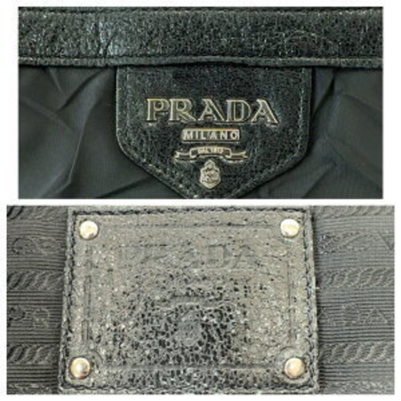 PRADA Tessuto Wrinkled Triangle Black Nylon Leather Hobo Shoulder Bag - Picture 5 of 9